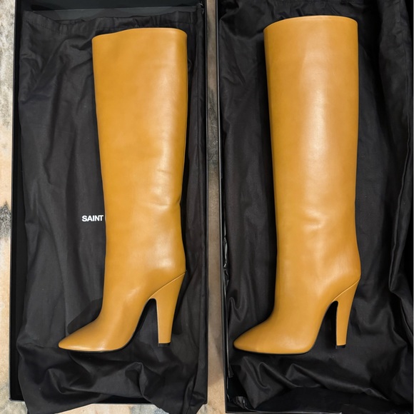 Saint Laurent 110 Tube Boot, Vanity Soft Calf - Brandy - Picture 2 of 10